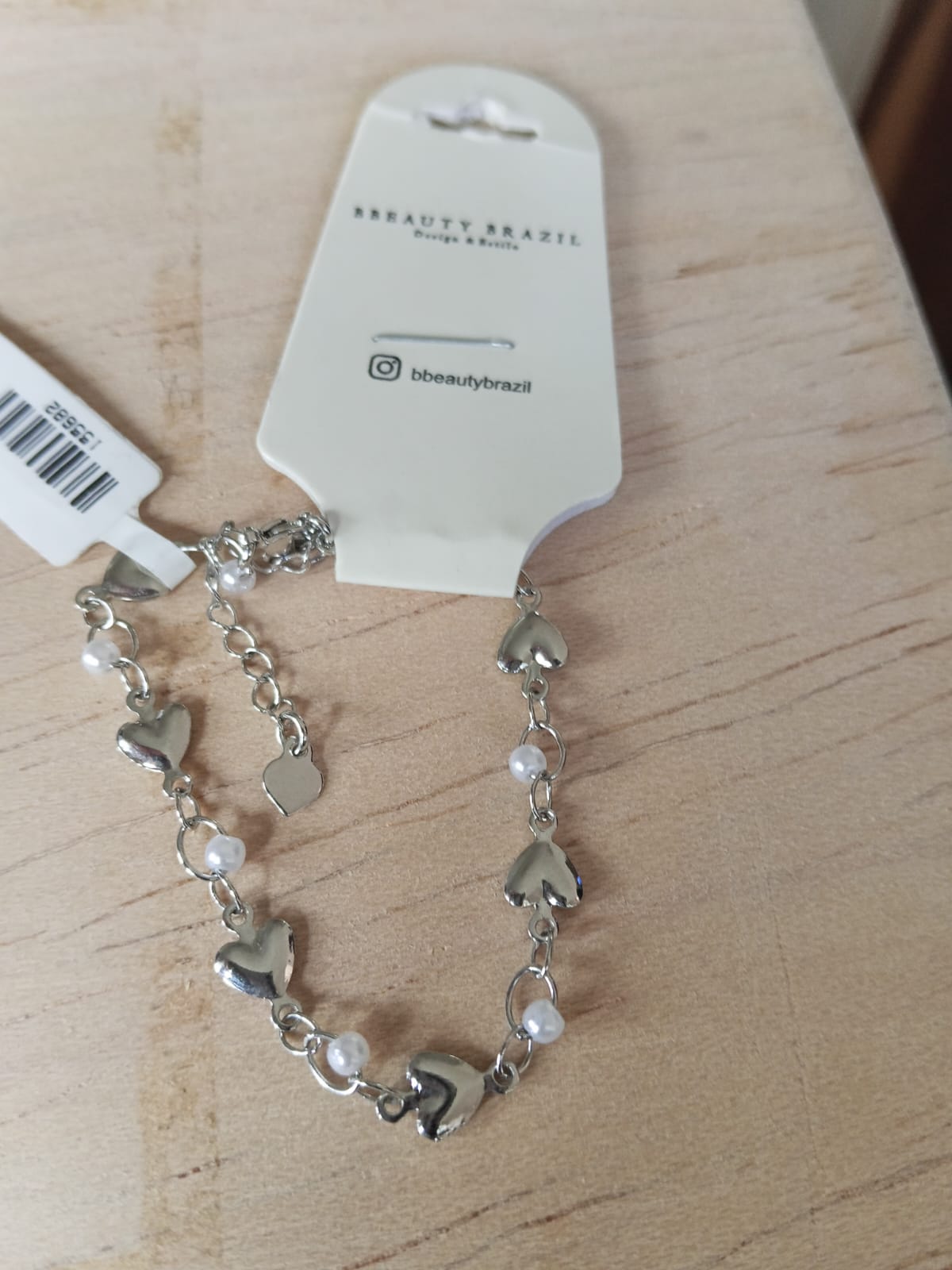 Pulseira infantil corações e pérolas em ródio