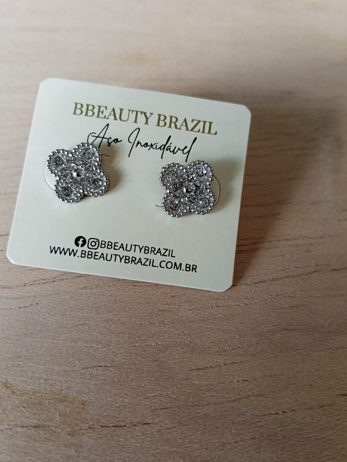 Brinco trevo cravejado em aço inoxidável