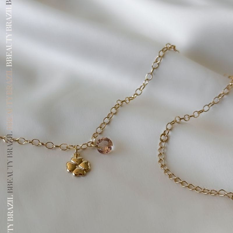 Colar infantil elo americano com trevo cristal