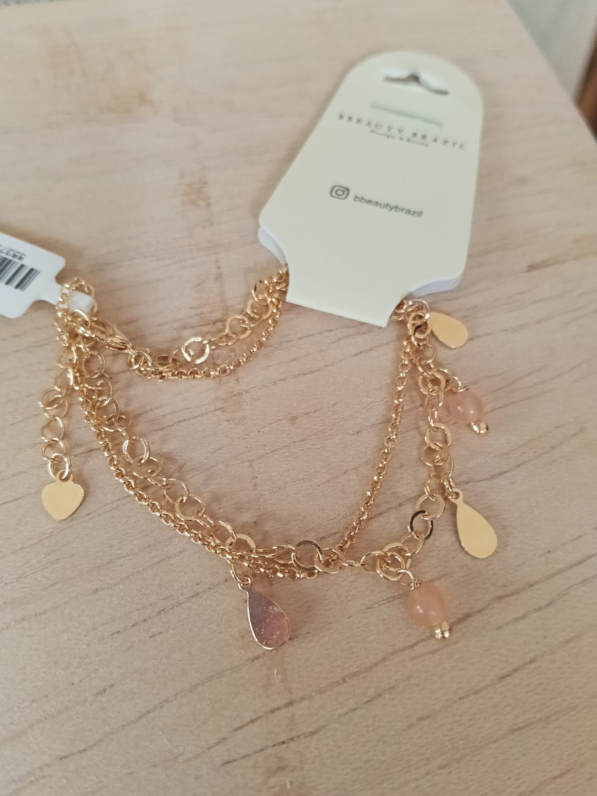 Pulseira dupla gotinhas e bolinhas salmão em ouro 