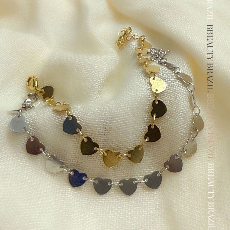 Pulseiras infantil corações lisos em ouro