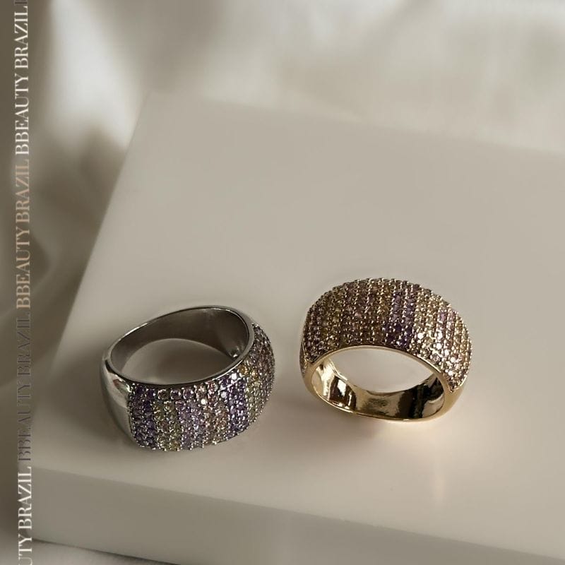 Anel largo de zircônia com cristais lilás